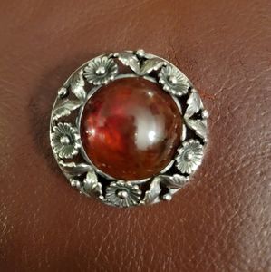 Vintage Sterling Silver and Amber Brooch
